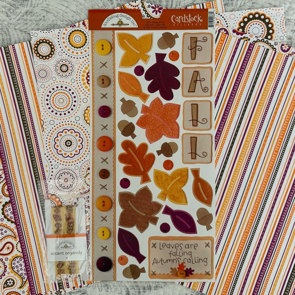 🆕🍂 DOODLEBUG DESIGN “SHADES OF FALL” CARDSTOCK STICKERS & MATCHING PAPER.